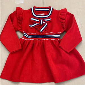 Chic Baby Ruffled Knit Red A-Line Dress Children 9-12 Months NWT